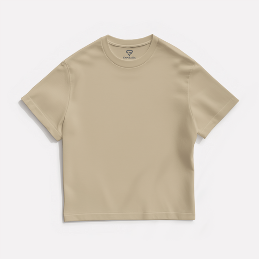 Beige Solid Oversized T-Shirt