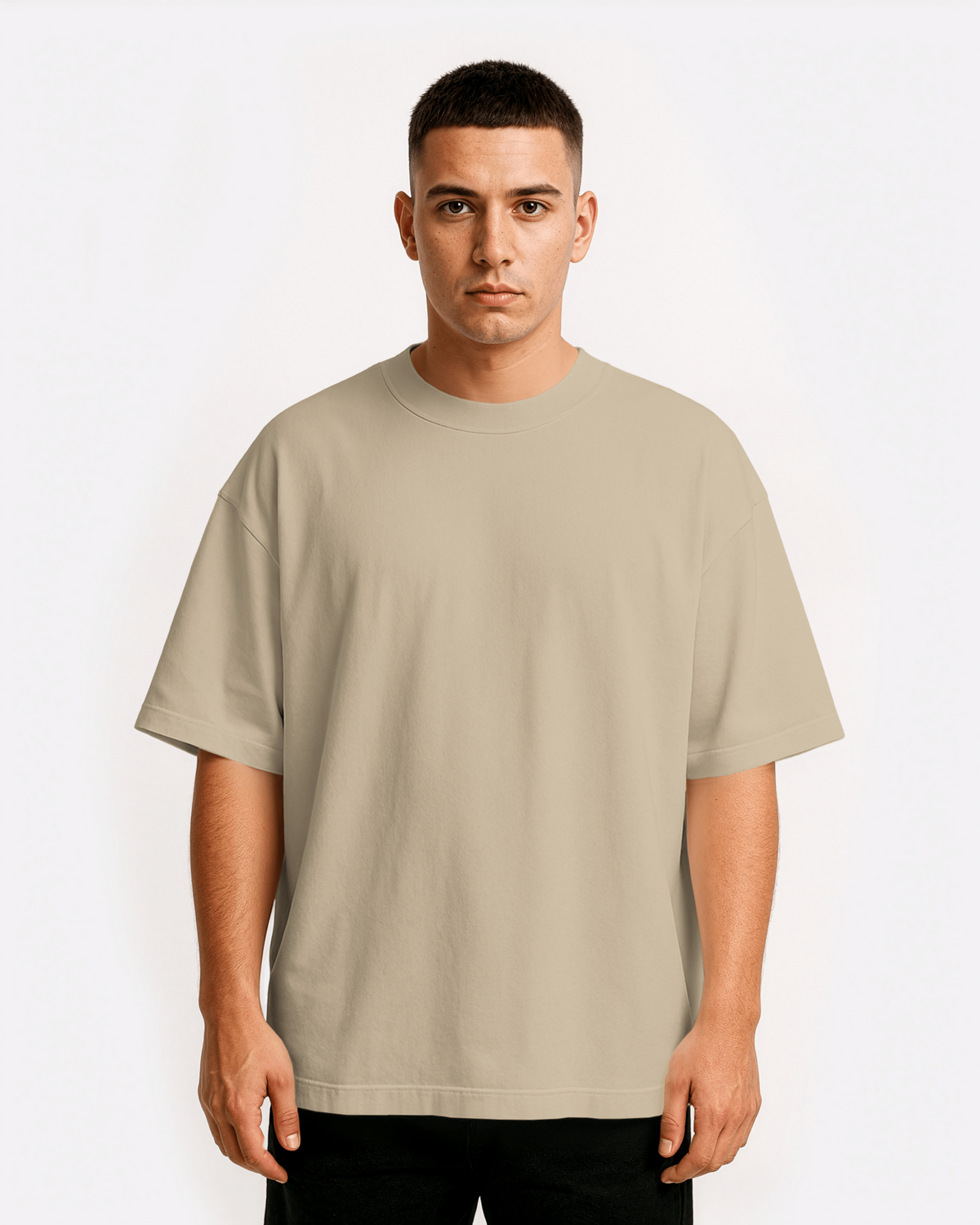 Beige Solid Oversized T-Shirt
