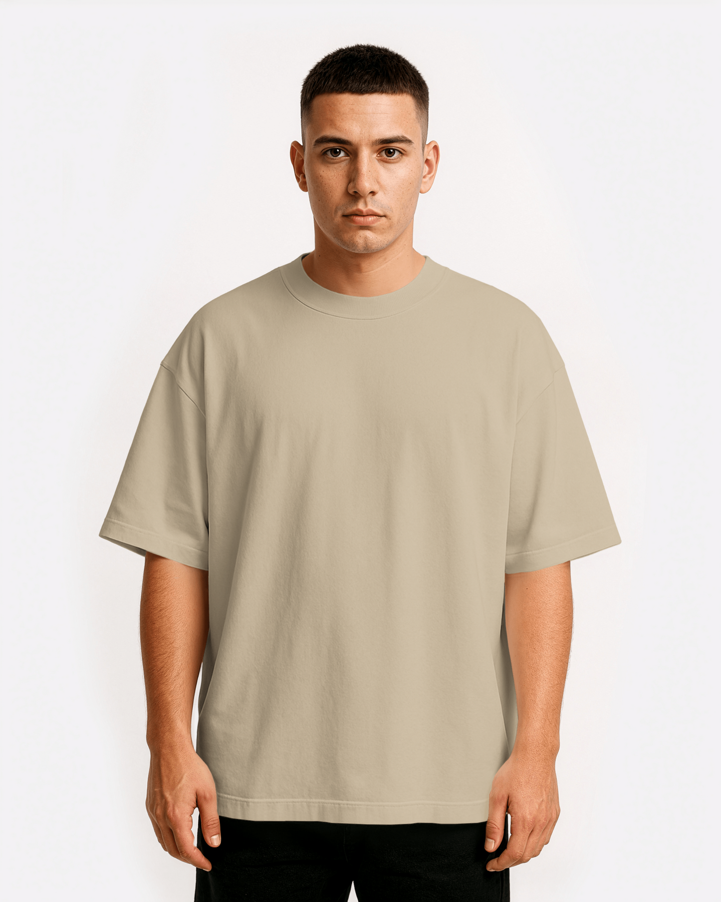 Beige Solid Oversized T-Shirt