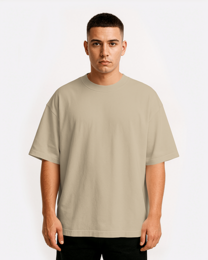 Beige Solid Oversized T-Shirt